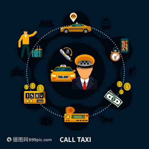 出租車圓形剪影圖標(biāo) 汽車服務(wù)廣告中的視覺(jué)符號(hào)與人本關(guān)懷